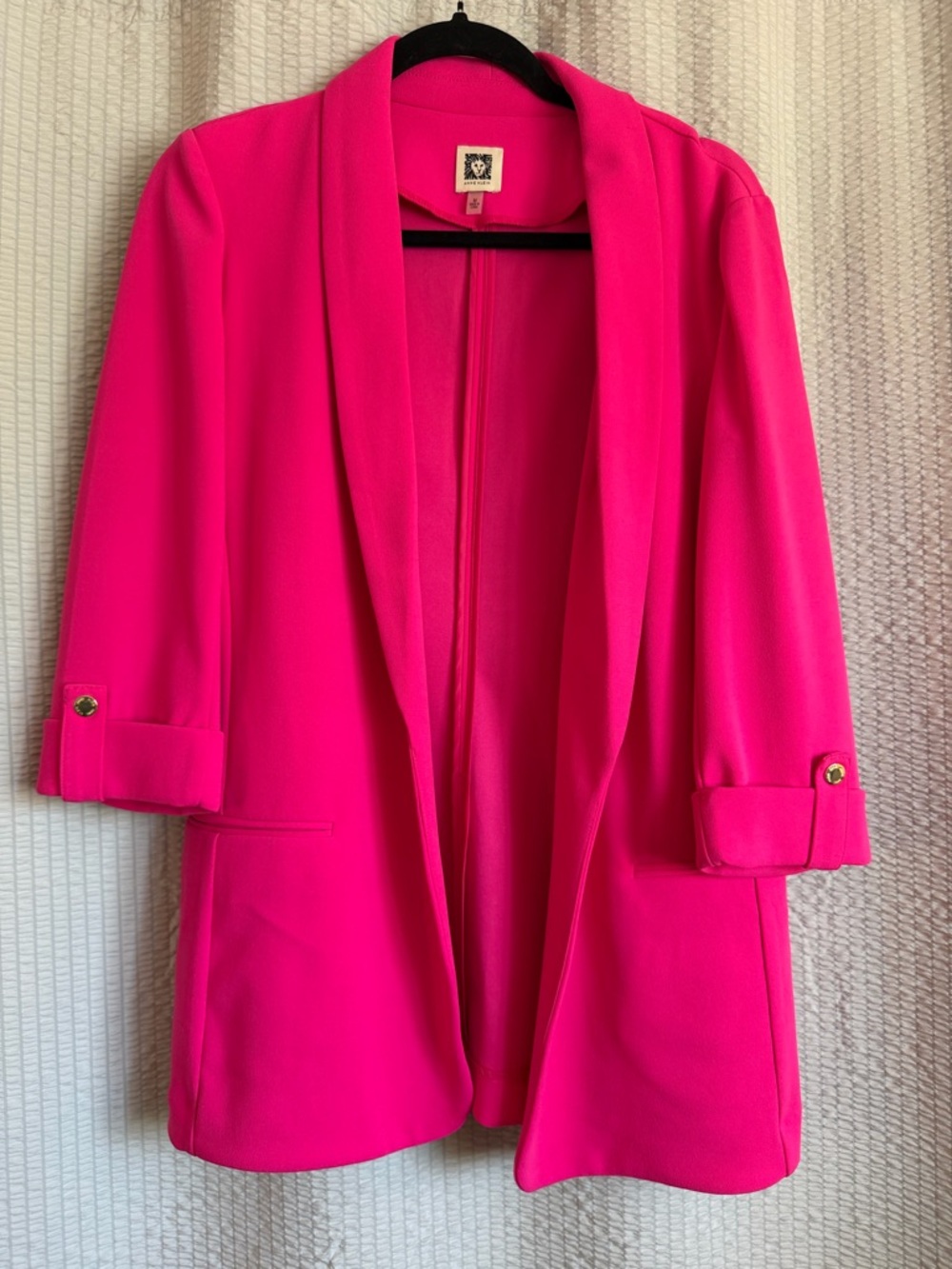 Anne Klein Hot Pink Open Shawl Collar Blazer